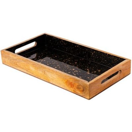 Δίσκος ξύλινος μάνγκο μαύρο/χρυσό 41x25,5x5,5εκ.