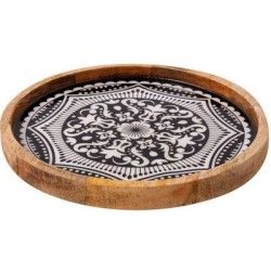 Πιάτο ρηχό ξύλινο μάνγκο μαύρο/λευκό 25x2,5εκ.