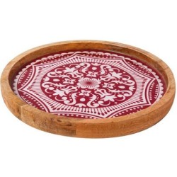 Πιάτο ρηχό ξύλινο μάνγκο κόκκινο/λευκό 25x2,5εκ.