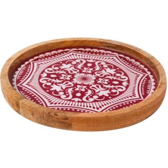 Πιάτο ρηχό ξύλινο μάνγκο κόκκινο/λευκό 25x2,5εκ.
