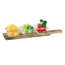 Σετ 3 μπωλ borosilicate 140ml σε πλατώ ξύλινο παυλώνιας 44x10εκ.