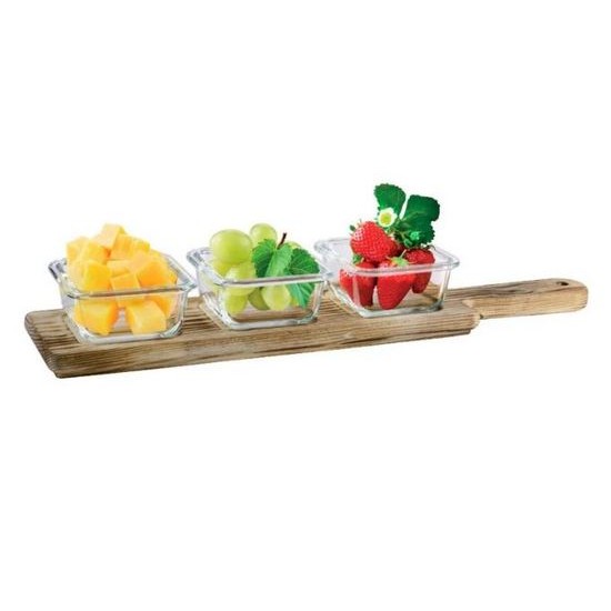 Σετ 3 μπωλ borosilicate 140ml σε πλατώ ξύλινο παυλώνιας 44x10εκ.