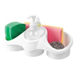 Δοχείο για κρεμοσάπουνο πλαστικό με θήκες για σφουγγαράκι/σύρμα 26x13x7εκ.