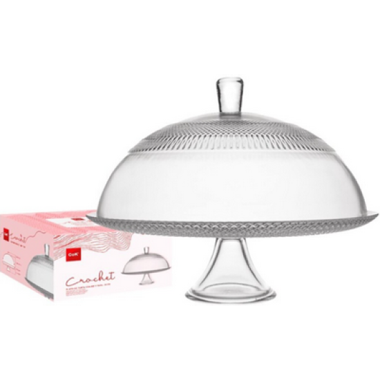 Τουρτιέρα με πόδι γυάλινη με σκάλισμα 31εκ. Crochet