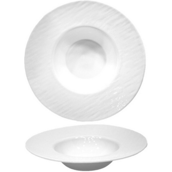 Πιάτο ζυμαρικών γυάλινο με ανάγλυφο λευκό 27εκ. Bolonia