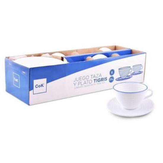 Σετ 6 φλυτζάνια τσαγιού με πιάτο οπαλίνα 24cl Tigris Blue