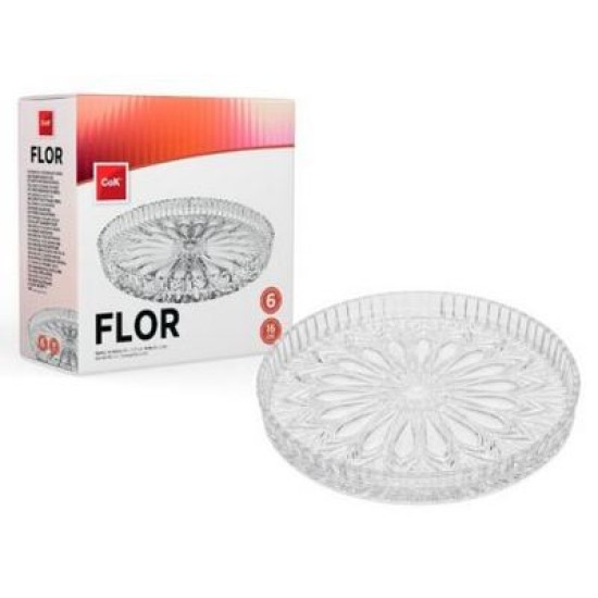 Σετ 6 πιάτα πάστας γυάλινα σκαλιστά 19εκ. Flor