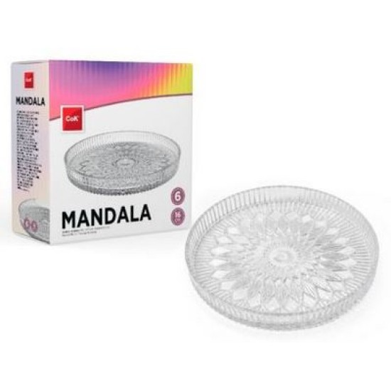Σετ 6 πιάτα πάστας γυάλινα σκαλιστά 16εκ. Mandala