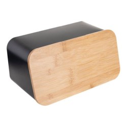 Ψωμιέρα μέταλλο/ξύλο μπαμπού μαύρη 34,5x19x17εκ.