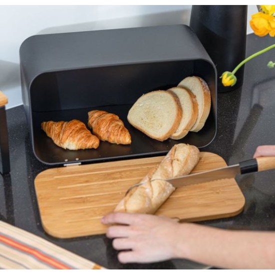 Ψωμιέρα μέταλλο/ξύλο μπαμπού μαύρη 34,5x19x17εκ.