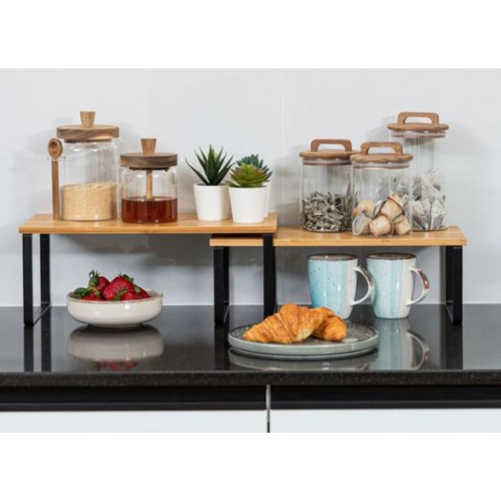 Σετ 2 ράφια τακτοποίησης μέταλλο/ξύλο μπαμπού 40x19,4x15,6εκ.