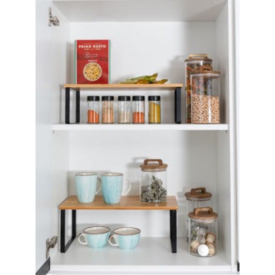 Σετ 2 ράφια τακτοποίησης μέταλλο/ξύλο μπαμπού 40x19,4x15,6εκ.