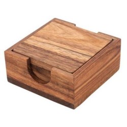 Σετ 5 σουβέρ ξύλινα σε ξύλινη βάση ακακίας 11x11εκ.