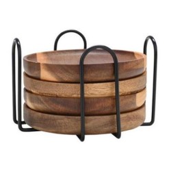 Σετ 4 σουβέρ ξύλινα ακακία σε μεταλλική βάση 11,5x11,5χ7,5εκ. Allure