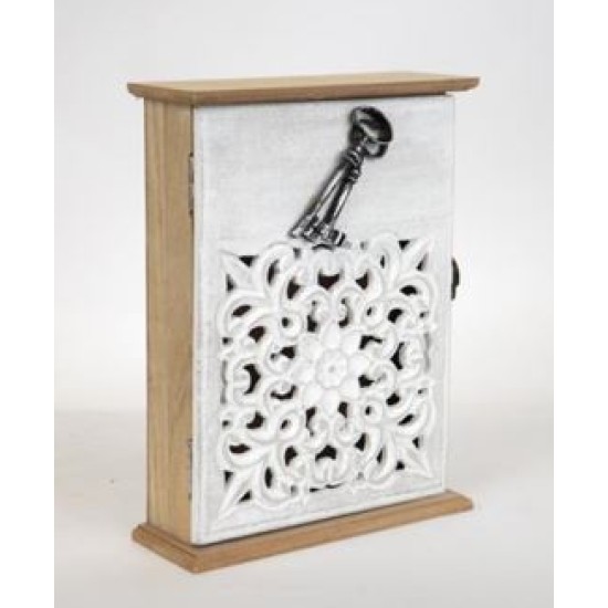 Κλειδοθήκη ξύλινη 6 θέσεων λευκή/φυσικό 20x6x26,5εκ.