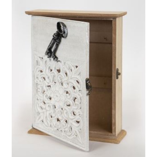 Κλειδοθήκη ξύλινη 6 θέσεων λευκή/φυσικό 20x6x26,5εκ.