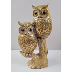 Επιτραπέζιο διακοσμητικό κεραμικό κουκουβάγιες σε κλαδί χρυσό 10x6x19εκ.