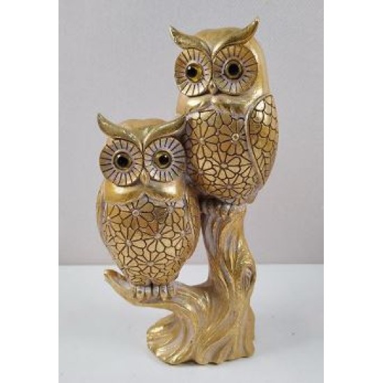 Επιτραπέζιο διακοσμητικό κεραμικό κουκουβάγιες σε κλαδί χρυσό 10x6x19εκ.