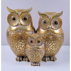 Επιτραπέζιο διακοσμητικό 3 κουκουβάγιες κεραμικό χρυσό 16x8,3x15εκ.