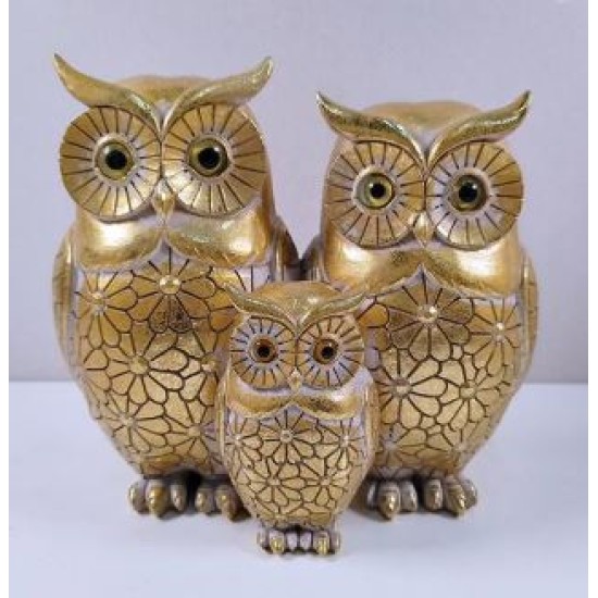 Επιτραπέζιο διακοσμητικό 3 κουκουβάγιες κεραμικό χρυσό 16x8,3x15εκ.