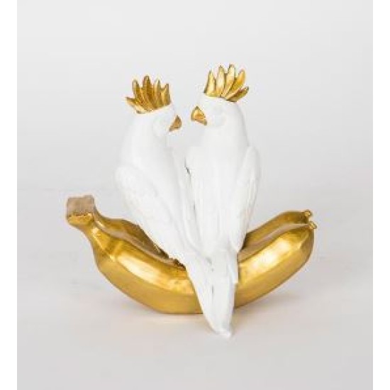 Διακοσμητικοί παπαγάλοι σε μπανάνα κεραμικό λευκό/χρυσό 13x10x12,5εκ.