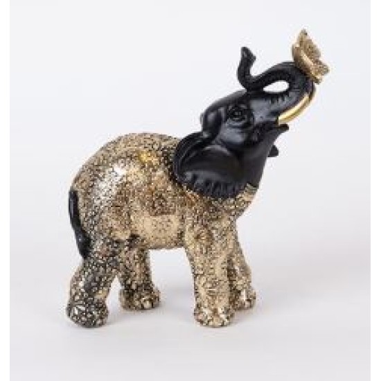 Επιτραπέζιο διακοσμητικό polyresin ελέφαντας με πεταλούδα μαύρο/χρυσό 14x7,5x16εκ.