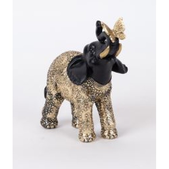 Επιτραπέζιο διακοσμητικό polyresin ελέφαντας με πεταλούδα μαύρο/χρυσό 14x7,5x16εκ.