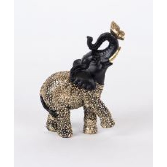 Επιτραπέζιο διακοσμητικό polyresin ελέφαντας με πεταλούδα μαύρο/χρυσό 9x4,5x12,5εκ.