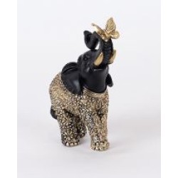 Επιτραπέζιο διακοσμητικό polyresin ελέφαντας με πεταλούδα μαύρο/χρυσό 9x4,5x12,5εκ.