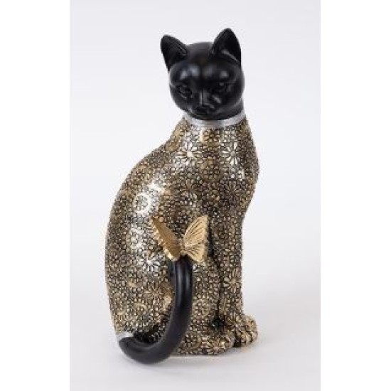 Επιτραπέζιο διακοσμητικό polyresin γάτα μαύρο/χρυσό 13,5x11,5x24εκ.
