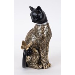 Επιτραπέζιο διακοσμητικό polyresin γάτα μαύρο/χρυσό 13,5x11,5x24εκ.