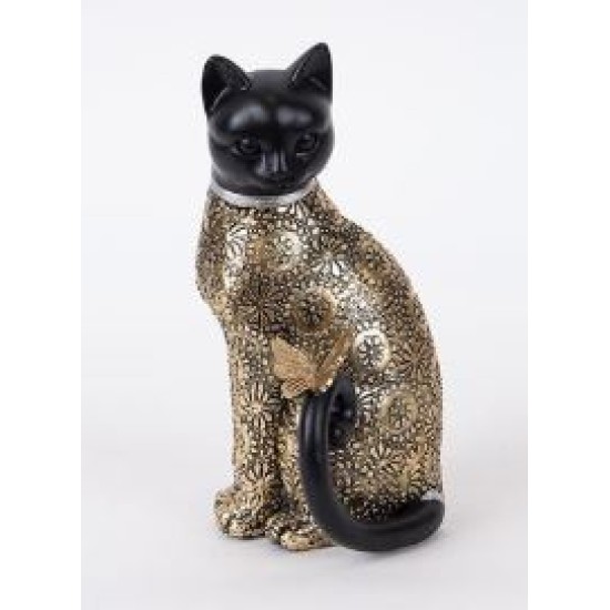 Επιτραπέζιο διακοσμητικό polyresin γάτα μαύρο/χρυσό 10,5x9,5x19εκ.