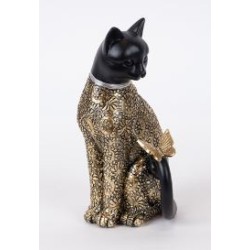 Επιτραπέζιο διακοσμητικό polyresin γάτα μαύρο/χρυσό 10,5x9,5x19εκ.