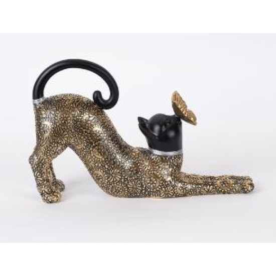 Επιτραπέζιο διακοσμητικό polyresin γάτα μαύρο/χρυσό 25,5x6x16εκ.