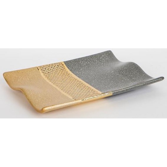 Πιατέλα κεραμική χρυσό/γκρι 26x20x3εκ.