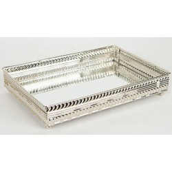 Δίσκος μεταλλικός με καθρέπτη ασημί 26x19x6εκ.