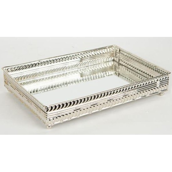 Δίσκος μεταλλικός με καθρέπτη ασημί 26x19x6εκ.