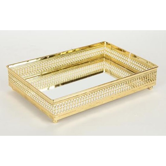 Δίσκος μεταλλικός με καθρέπτη χρυσός 26x19x6εκ.