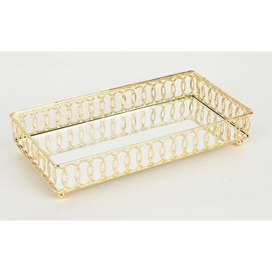 Δίσκος μεταλλικός με καθρέπτη χρυσός 24x15,5x4,5εκ.