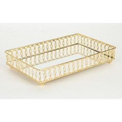 Δίσκος μεταλλικός με καθρέπτη χρυσός 24x12,5x4,5εκ.