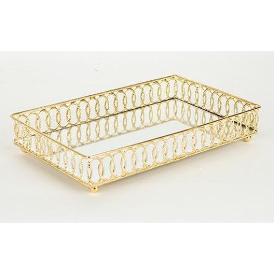 Δίσκος μεταλλικός με καθρέπτη χρυσός 24x12,5x4,5εκ.