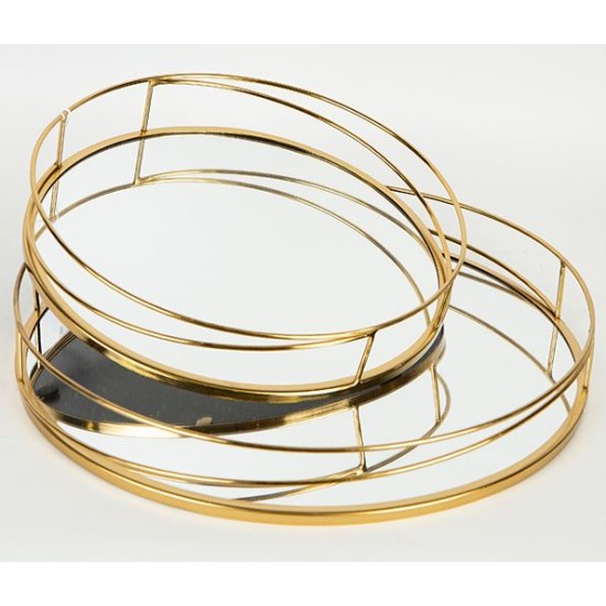 Σετ 2 δίσκοι μεταλλικοί με καθρέπτη στρόγγυλοι χρυσοί