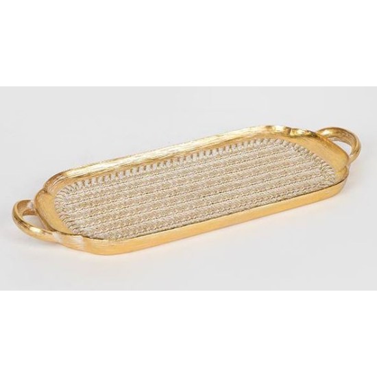 Δίσκος polyresin λευκό/χρυσό 35x15,5x2,5εκ.