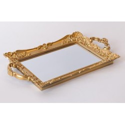 Δίσκος polyresin με καθρέπτη χρυσό 33,5x19,5x2εκ.