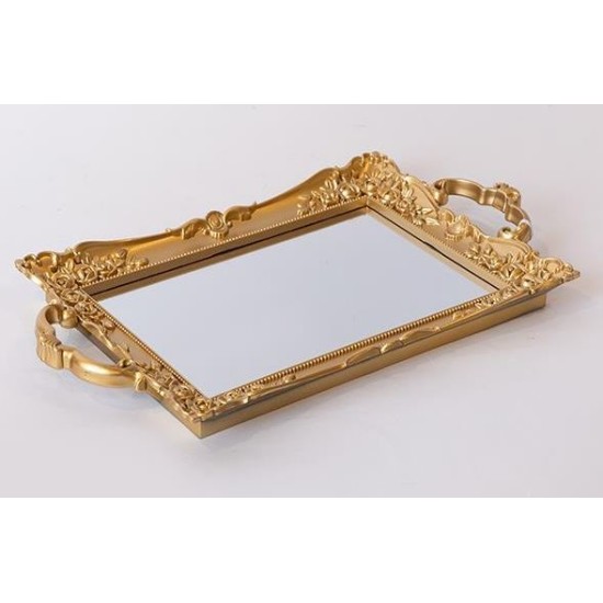 Δίσκος polyresin με καθρέπτη χρυσό 33,5x19,5x2εκ.