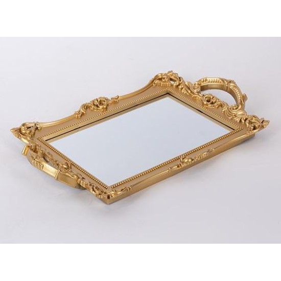 Δίσκος polyresin με καθρέπτη χρυσό 33,5x20x2εκ.