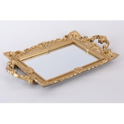 Δίσκος polyresin με καθρέπτη χρυσό 38x22x2εκ.