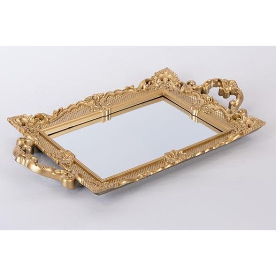 Δίσκος polyresin με καθρέπτη χρυσό 38x22x2εκ.