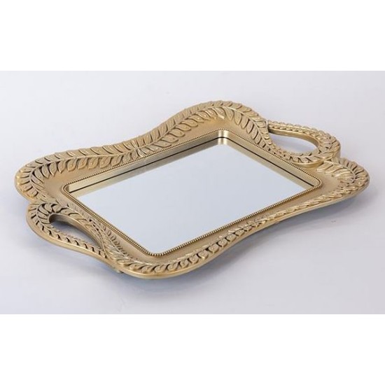 Δίσκος polyresin με καθρέπτη χρυσό 36x26x3εκ.