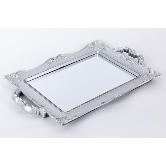 Δίσκος πλαστικός με καθρέπτη ασημί 39x25x2εκ.